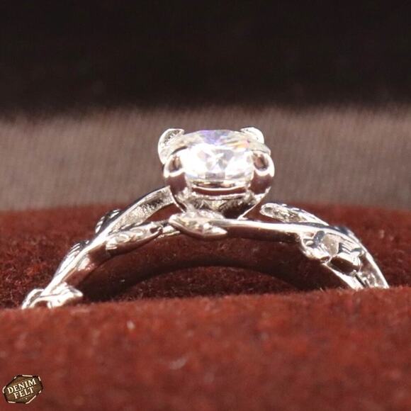 JeenMata Leaf CZ Engagement Ring 0.50 CT Round Cut 18K White Gold Silver Size 5 - Picture 9 of 10